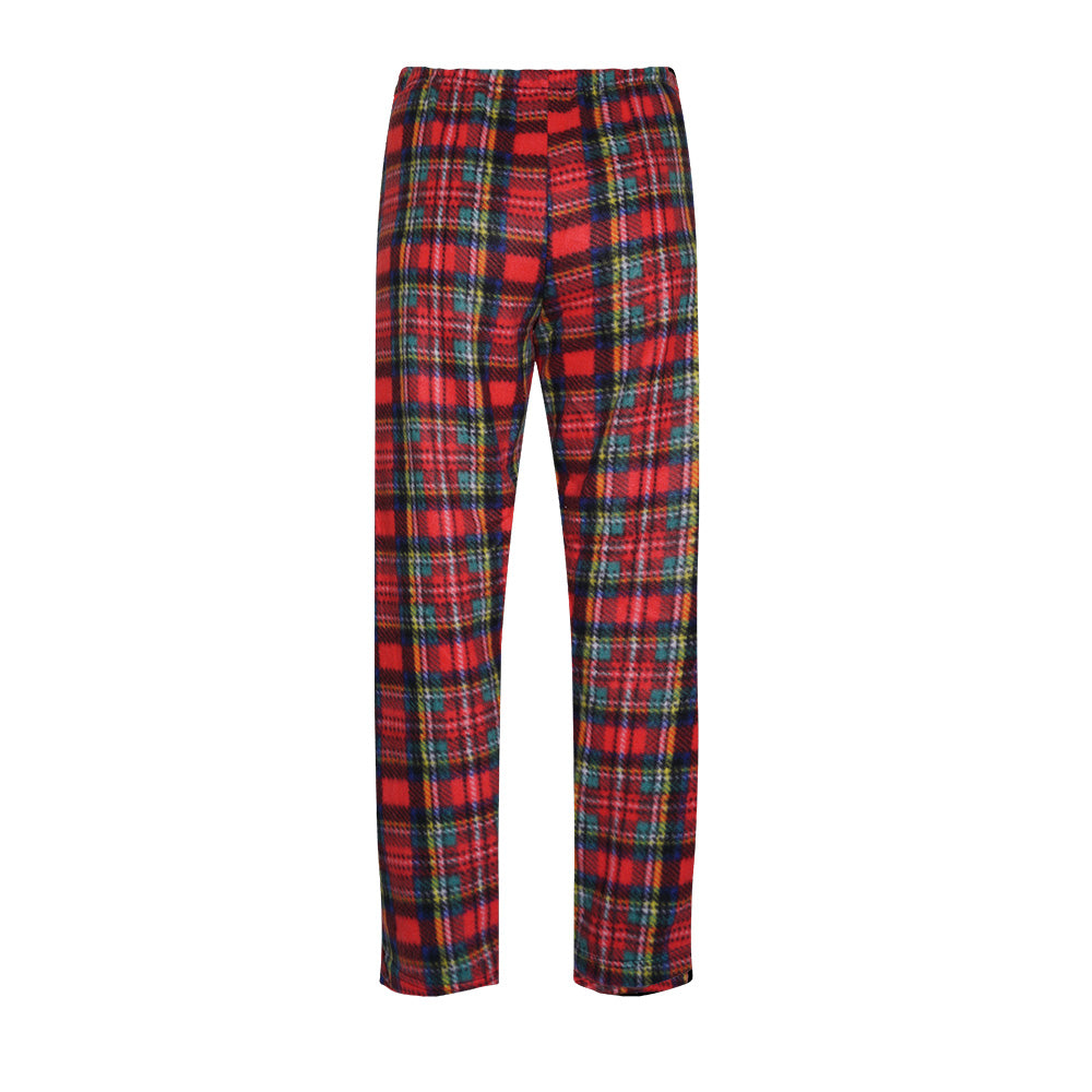 Unisex Fuzzy Warm Plaid Fleece Pajama Pants