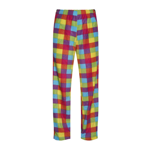 Unisex Fuzzy Warm Plaid Fleece Pajama Pants